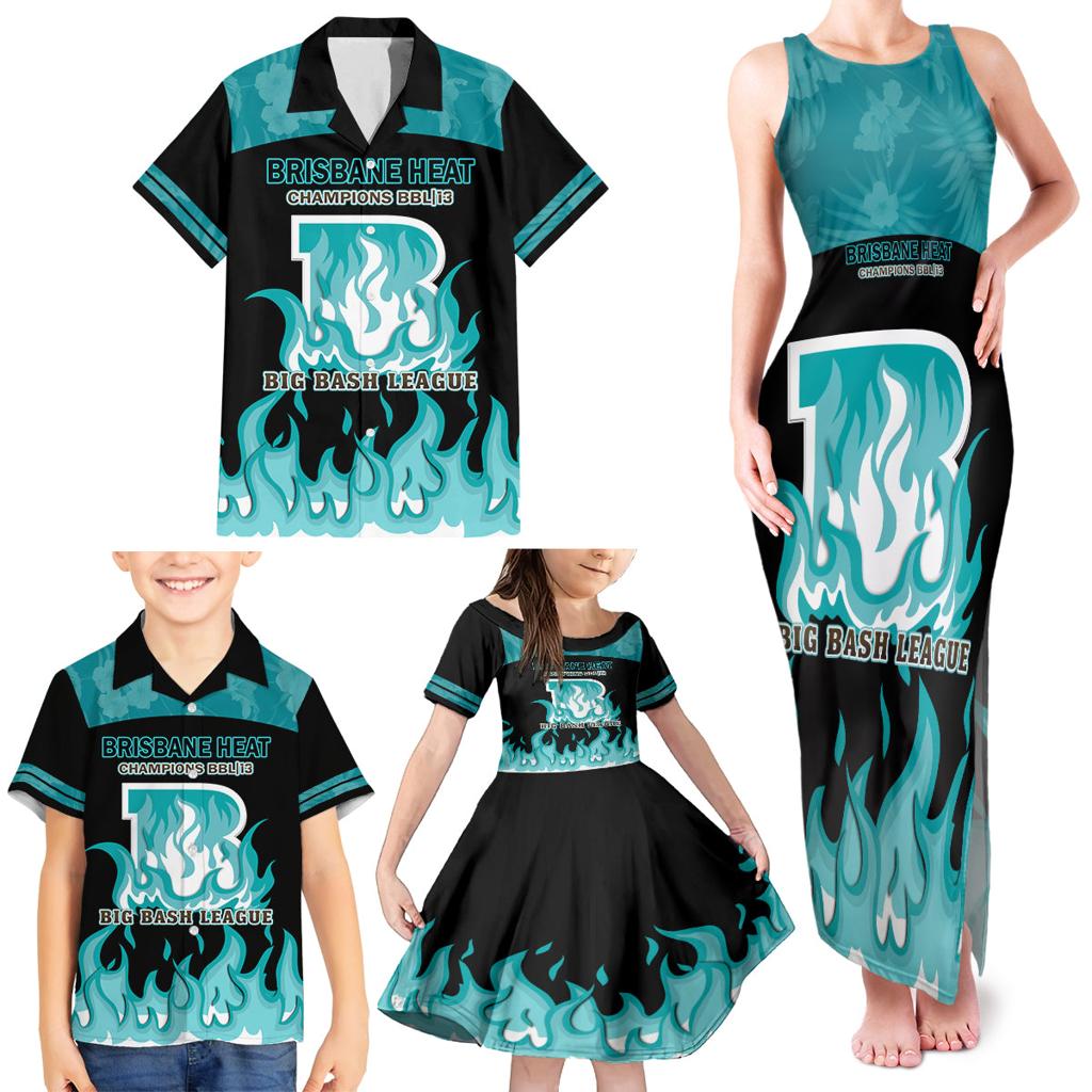 Personalised BBL Brisbane Heat Family Matching Tank Maxi Dress and Hawaiian Shirt 2nd Champions 2024 New History