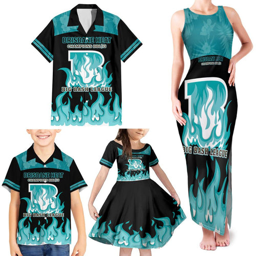 Personalised BBL Brisbane Heat Family Matching Tank Maxi Dress and Hawaiian Shirt 2nd Champions 2024 New History