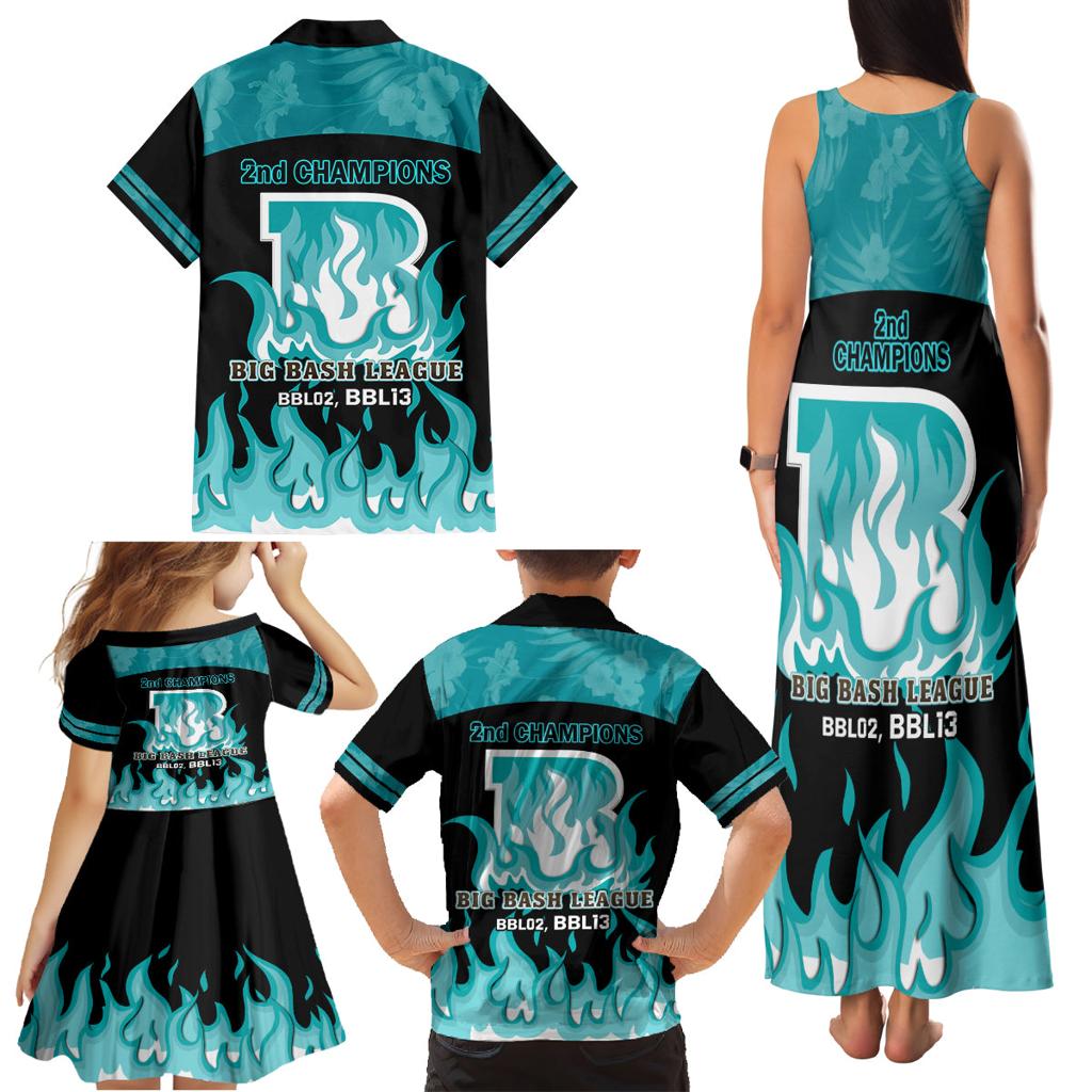 Personalised BBL Brisbane Heat Family Matching Tank Maxi Dress and Hawaiian Shirt 2nd Champions 2024 New History