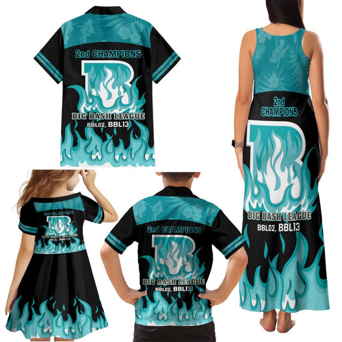 Personalised BBL Brisbane Heat Family Matching Tank Maxi Dress and Hawaiian Shirt 2nd Champions 2024 New History