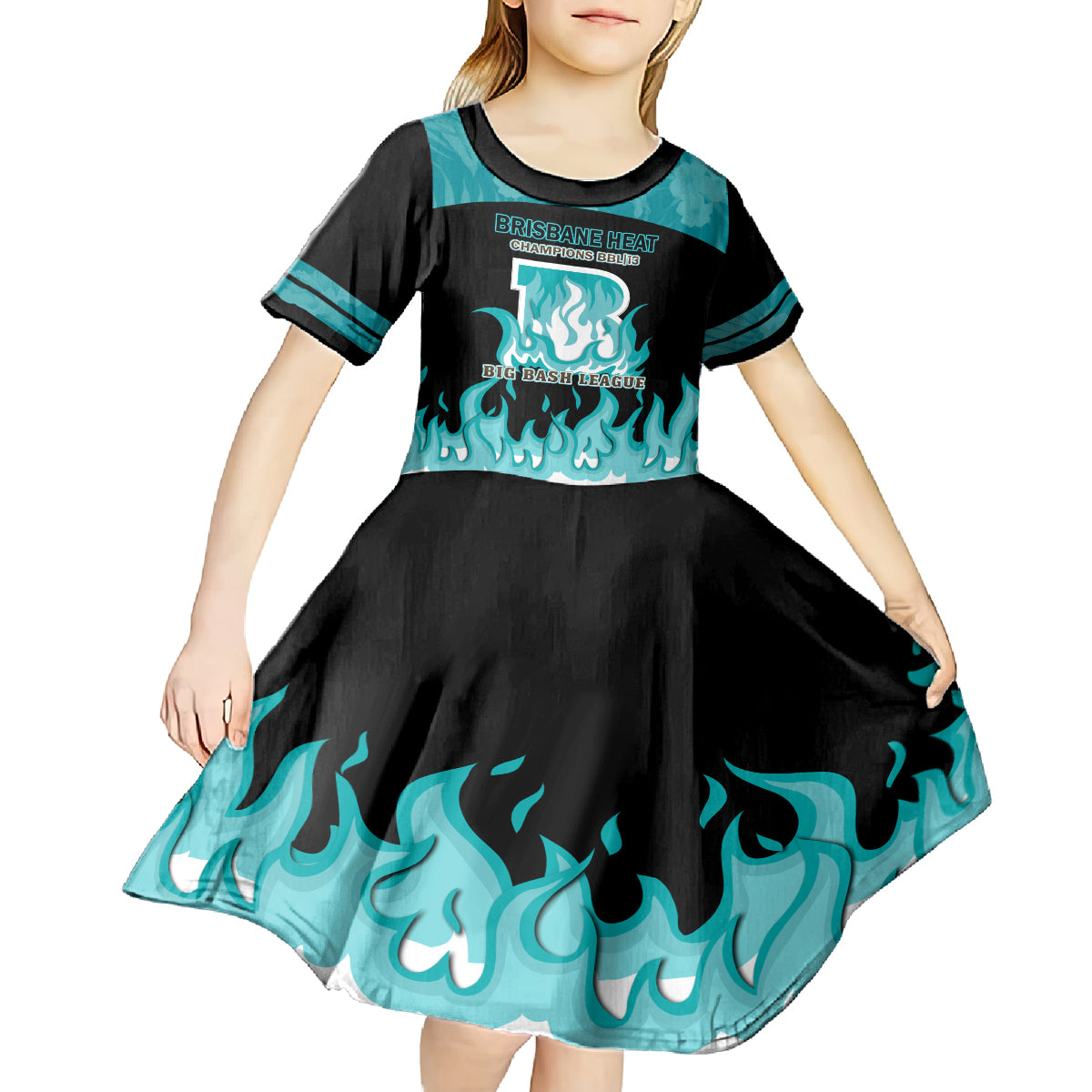 Personalised BBL Brisbane Heat Kid Short Sleeve Dress 2nd Champions 2024 New History