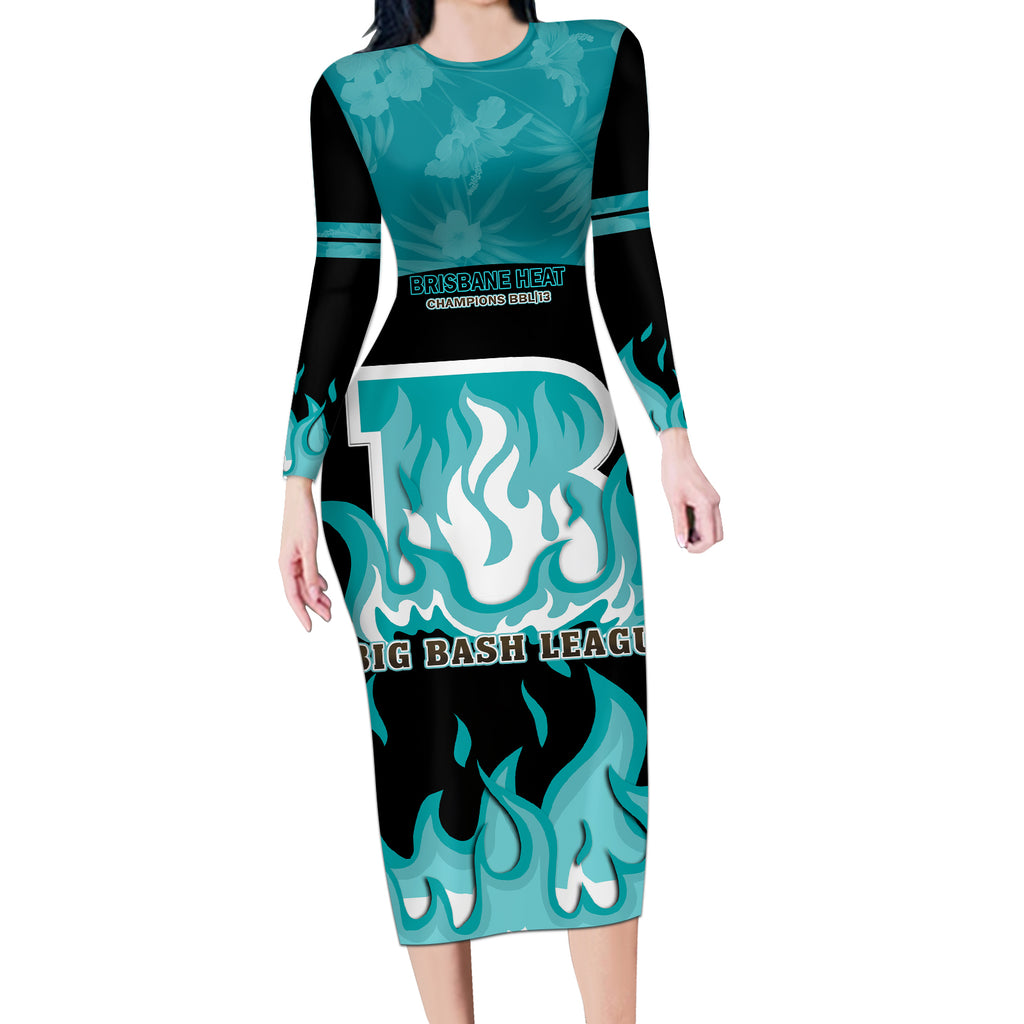 Personalised BBL Brisbane Heat Long Sleeve Bodycon Dress 2nd Champions 2024 New History