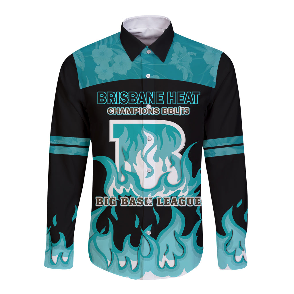 Personalised BBL Brisbane Heat Long Sleeve Button Shirt 2nd Champions 2024 New History