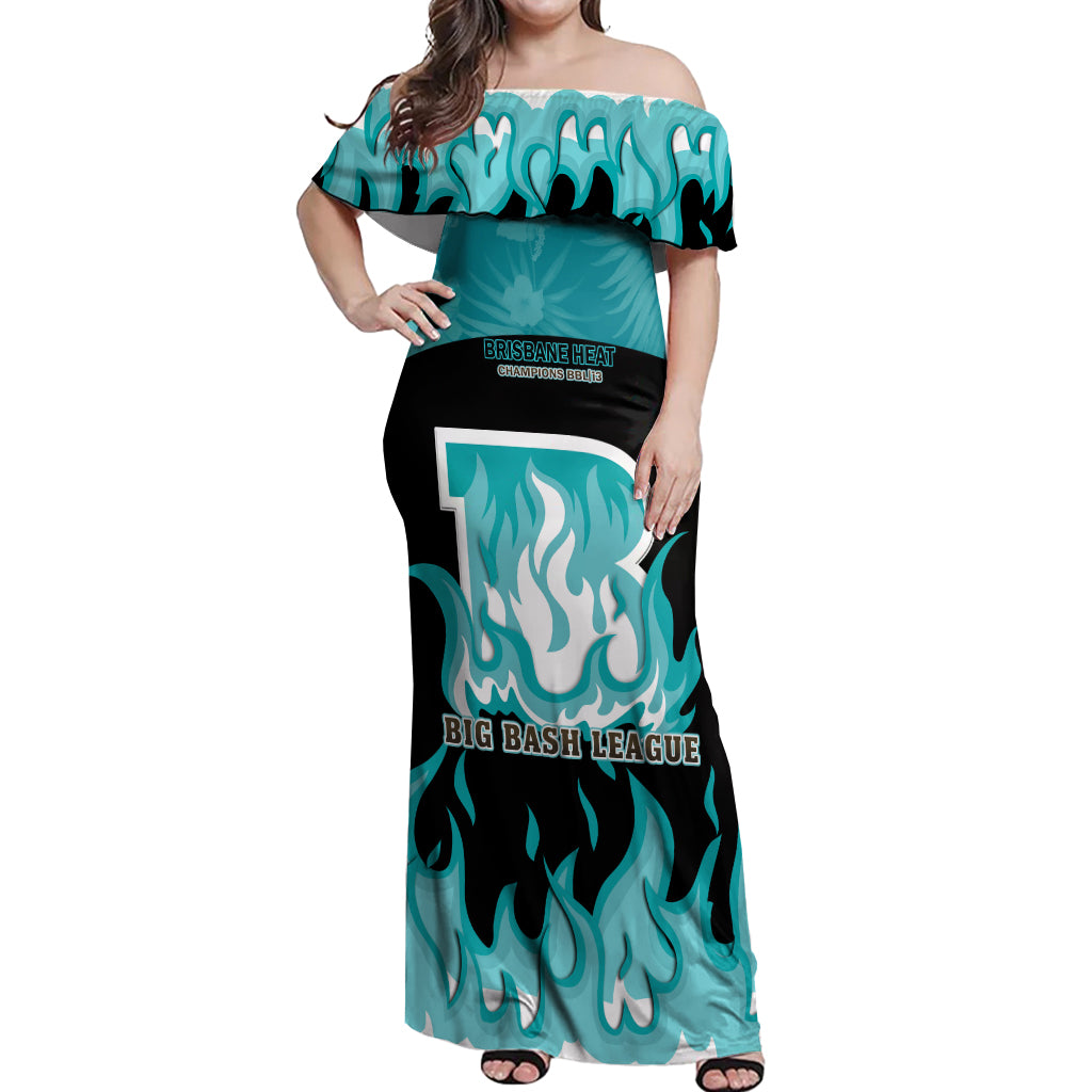 Personalised BBL Brisbane Heat Off Shoulder Maxi Dress 2nd Champions 2024 New History