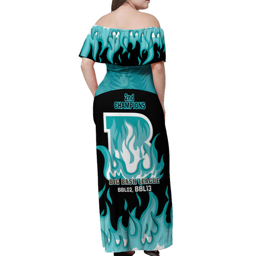 Personalised BBL Brisbane Heat Off Shoulder Maxi Dress 2nd Champions 2024 New History