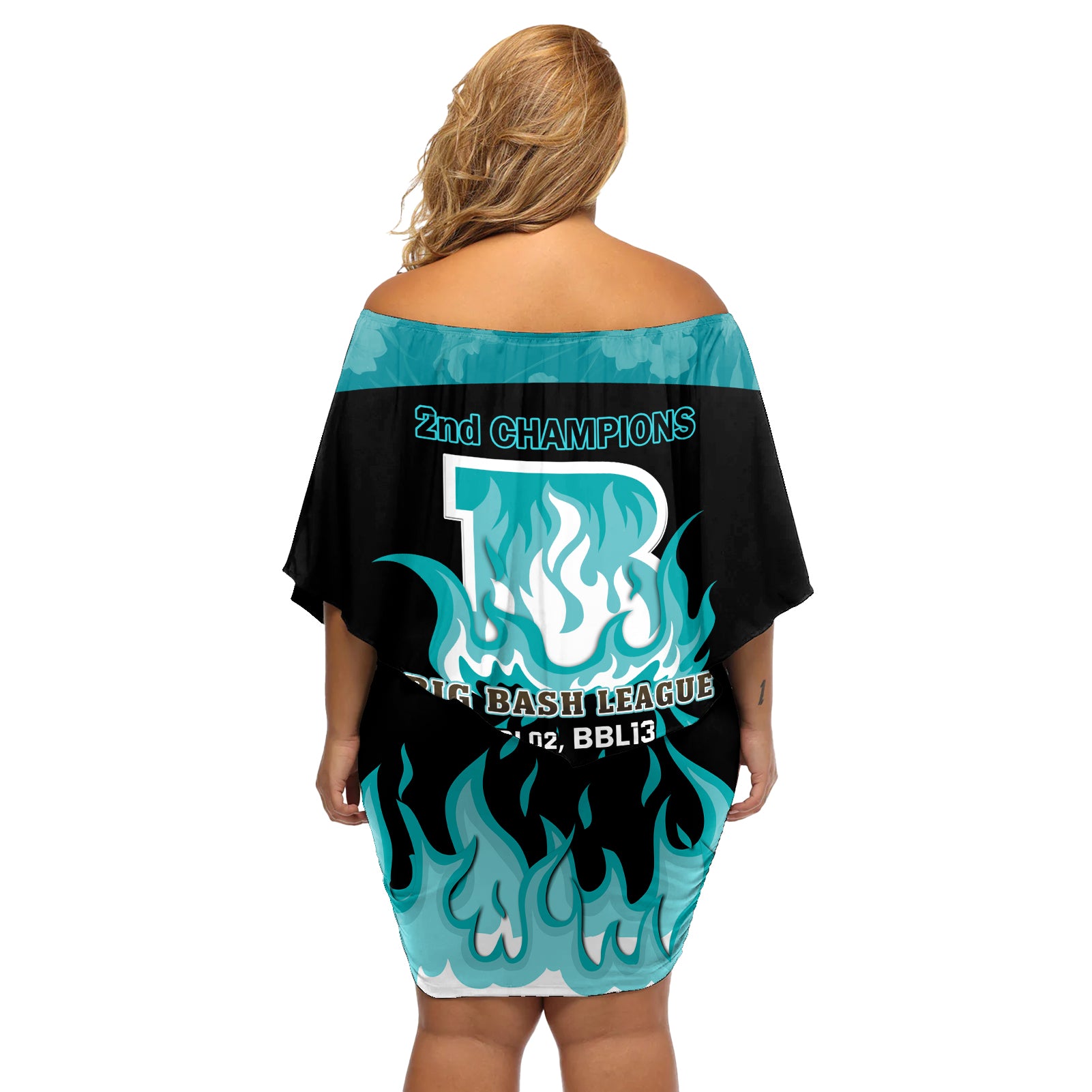 Personalised BBL Brisbane Heat Off Shoulder Short Dress 2nd Champions 2024 New History