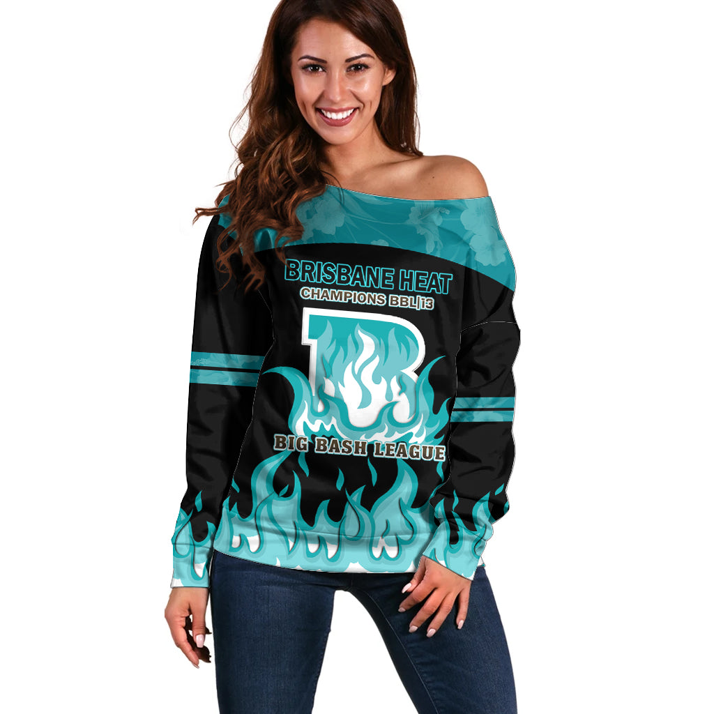 Personalised BBL Brisbane Heat Off Shoulder Sweater 2nd Champions 2024 New History