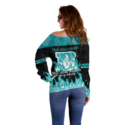 Personalised BBL Brisbane Heat Off Shoulder Sweater 2nd Champions 2024 New History