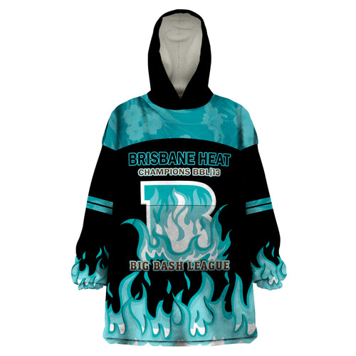 Personalised BBL Brisbane Heat Wearable Blanket Hoodie 2nd Champions 2024 New History