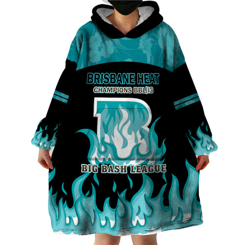 Personalised BBL Brisbane Heat Wearable Blanket Hoodie 2nd Champions 2024 New History