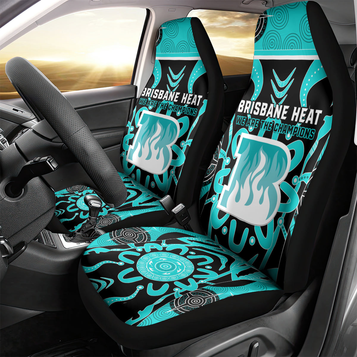 Custom Brisbane Heat Car Seat Cover We Are The Champions Aboriginal Art