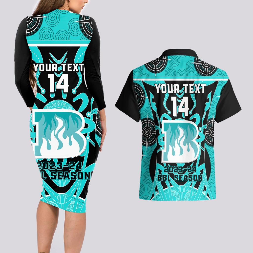 Custom Brisbane Heat Couples Matching Long Sleeve Bodycon Dress and Hawaiian Shirt We Are The Champions Aboriginal Art
