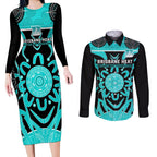 Custom Brisbane Heat Couples Matching Long Sleeve Bodycon Dress and Long Sleeve Button Shirt We Are The Champions Aboriginal Art