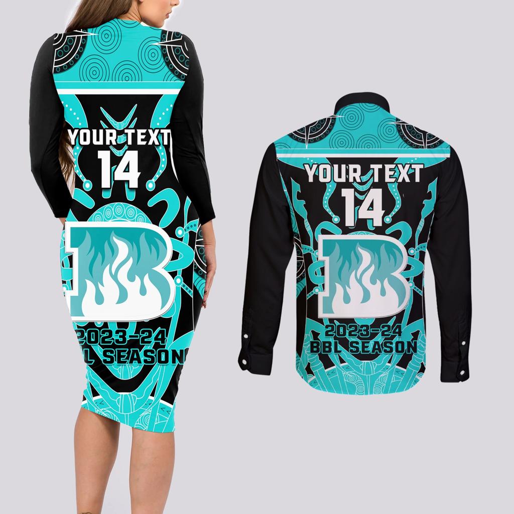 Custom Brisbane Heat Couples Matching Long Sleeve Bodycon Dress and Long Sleeve Button Shirt We Are The Champions Aboriginal Art
