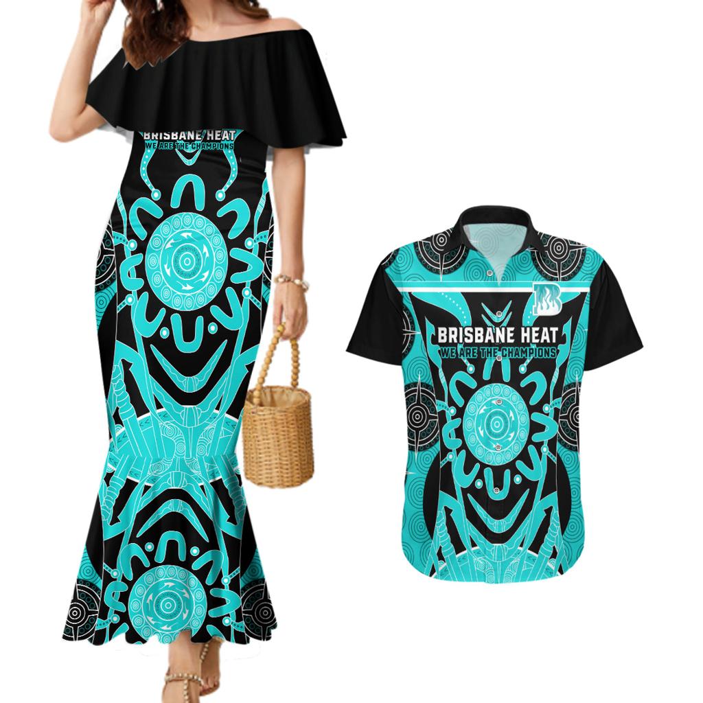 Custom Brisbane Heat Couples Matching Mermaid Dress and Hawaiian Shirt We Are The Champions Aboriginal Art