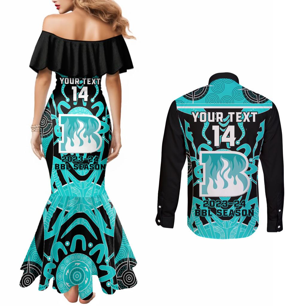 Custom Brisbane Heat Couples Matching Mermaid Dress and Long Sleeve Button Shirt We Are The Champions Aboriginal Art