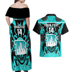 Custom Brisbane Heat Couples Matching Off Shoulder Maxi Dress and Hawaiian Shirt We Are The Champions Aboriginal Art
