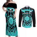 Custom Brisbane Heat Couples Matching Off Shoulder Maxi Dress and Long Sleeve Button Shirt We Are The Champions Aboriginal Art