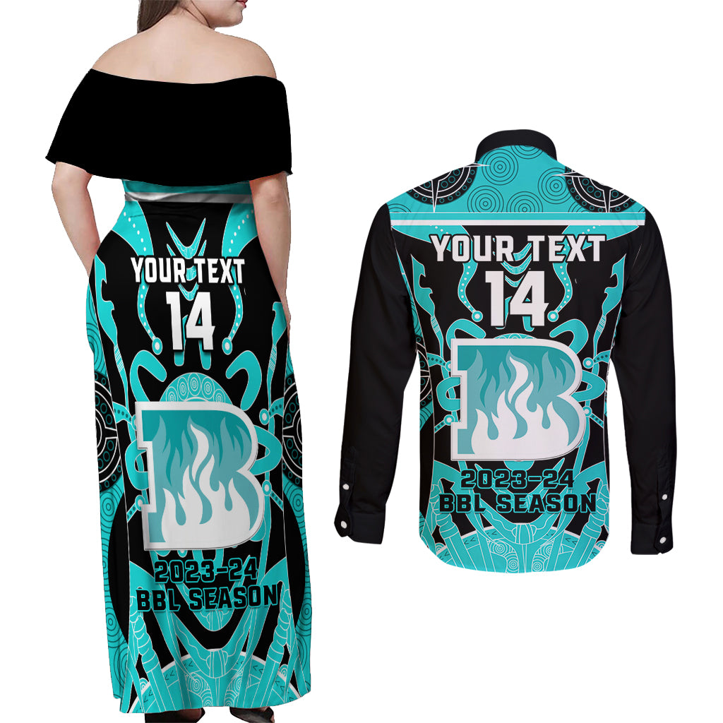 Custom Brisbane Heat Couples Matching Off Shoulder Maxi Dress and Long Sleeve Button Shirt We Are The Champions Aboriginal Art