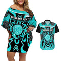 Custom Brisbane Heat Couples Matching Off Shoulder Short Dress and Hawaiian Shirt We Are The Champions Aboriginal Art