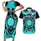 Custom Brisbane Heat Couples Matching Short Sleeve Bodycon Dress and Hawaiian Shirt We Are The Champions Aboriginal Art