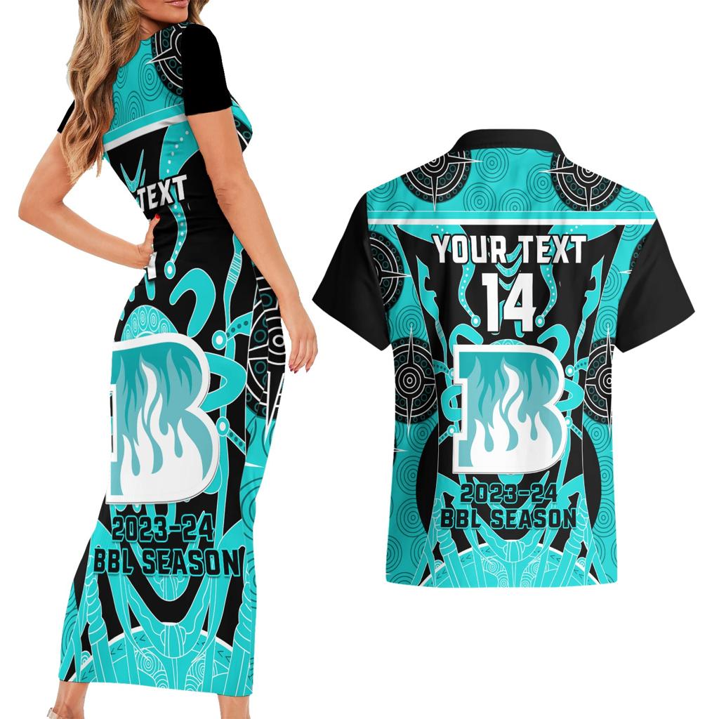 Custom Brisbane Heat Couples Matching Short Sleeve Bodycon Dress and Hawaiian Shirt We Are The Champions Aboriginal Art