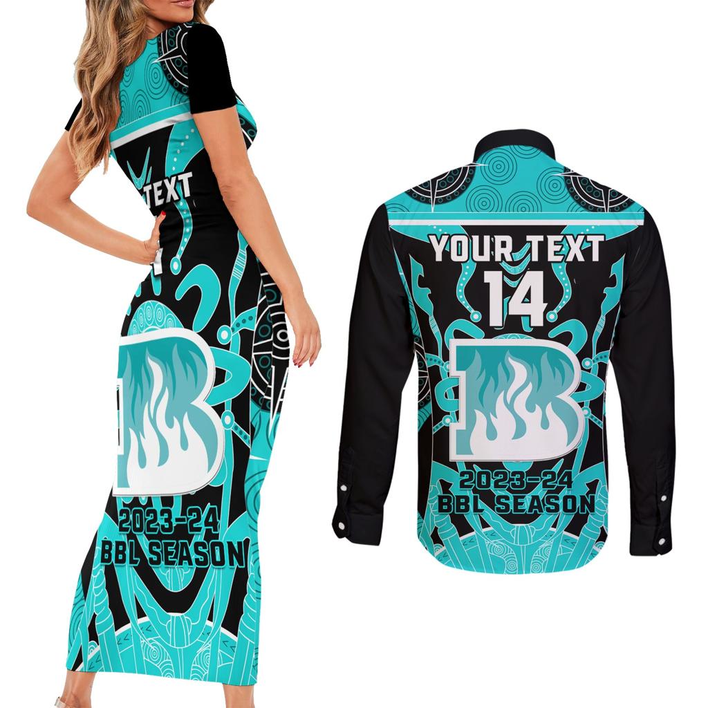 Custom Brisbane Heat Couples Matching Short Sleeve Bodycon Dress and Long Sleeve Button Shirt We Are The Champions Aboriginal Art