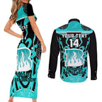 Custom Brisbane Heat Couples Matching Short Sleeve Bodycon Dress and Long Sleeve Button Shirt We Are The Champions Aboriginal Art