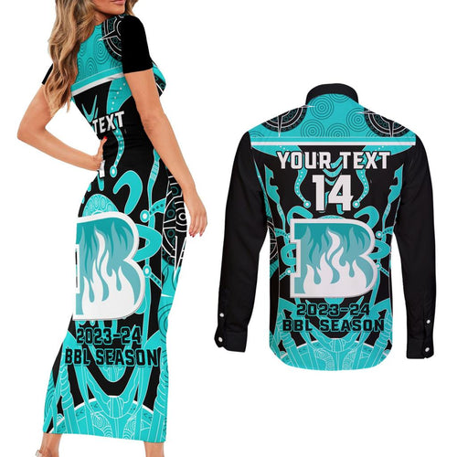 Custom Brisbane Heat Couples Matching Short Sleeve Bodycon Dress and Long Sleeve Button Shirt We Are The Champions Aboriginal Art
