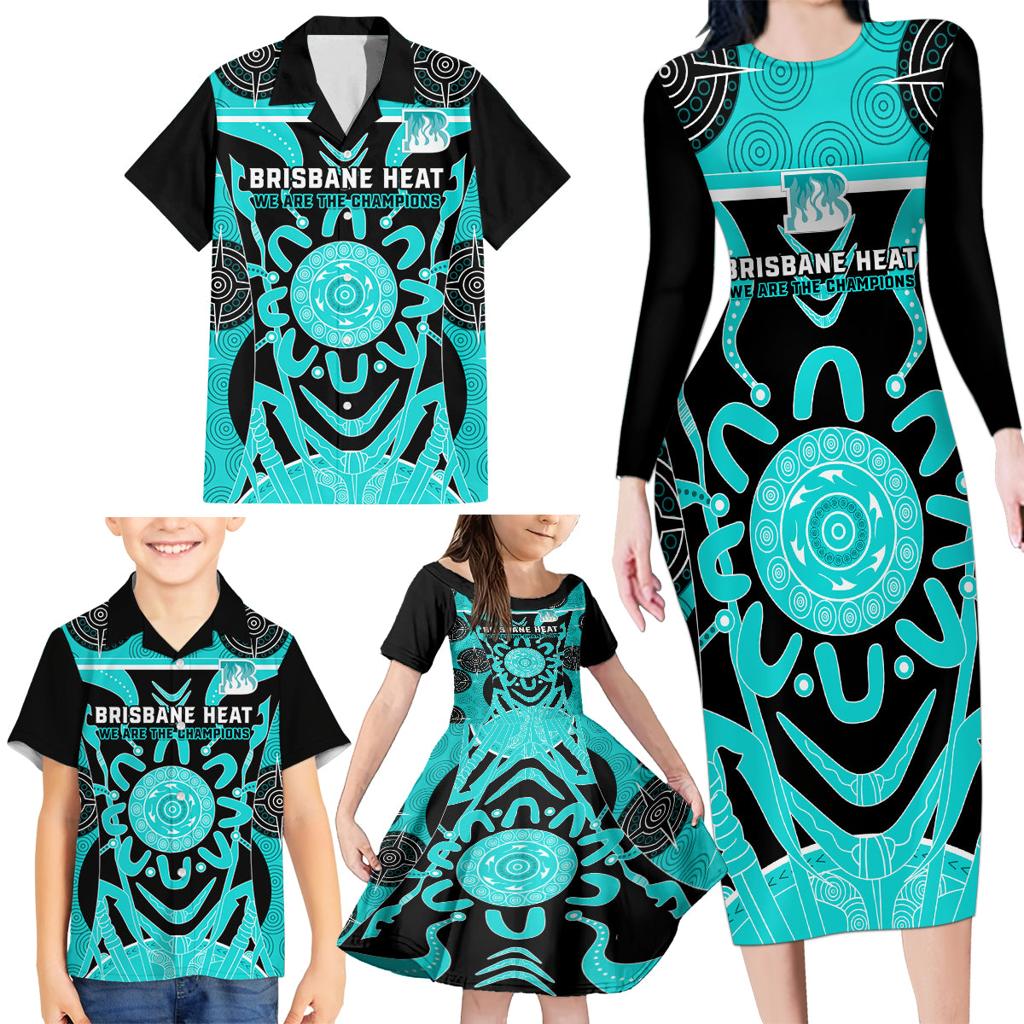 Custom Brisbane Heat Family Matching Long Sleeve Bodycon Dress and Hawaiian Shirt We Are The Champions Aboriginal Art