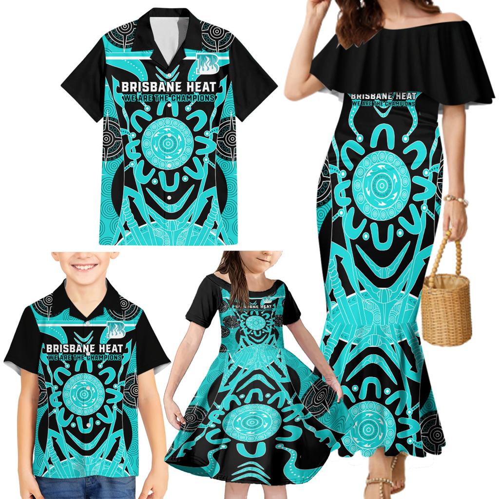 Custom Brisbane Heat Family Matching Mermaid Dress and Hawaiian Shirt We Are The Champions Aboriginal Art
