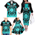 Custom Brisbane Heat Family Matching Off Shoulder Long Sleeve Dress and Hawaiian Shirt We Are The Champions Aboriginal Art