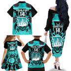 Custom Brisbane Heat Family Matching Off Shoulder Long Sleeve Dress and Hawaiian Shirt We Are The Champions Aboriginal Art