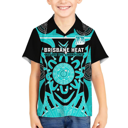 Custom Brisbane Heat Family Matching Off Shoulder Long Sleeve Dress and Hawaiian Shirt We Are The Champions Aboriginal Art