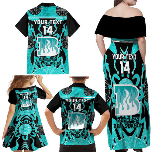 Custom Brisbane Heat Family Matching Off Shoulder Maxi Dress and Hawaiian Shirt We Are The Champions Aboriginal Art