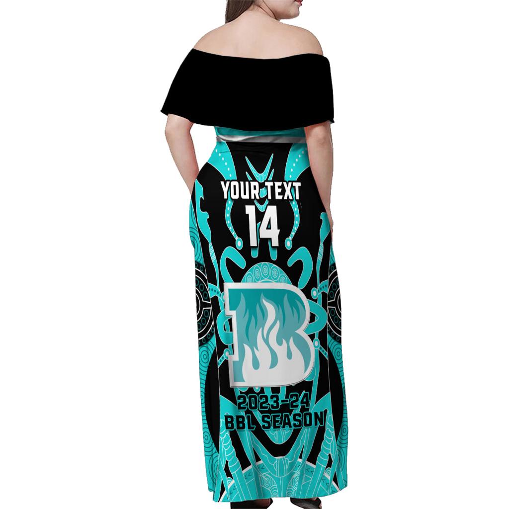 Custom Brisbane Heat Family Matching Off Shoulder Maxi Dress and Hawaiian Shirt We Are The Champions Aboriginal Art