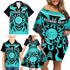 Custom Brisbane Heat Family Matching Off Shoulder Short Dress and Hawaiian Shirt We Are The Champions Aboriginal Art