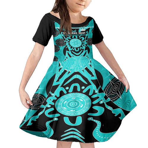 Custom Brisbane Heat Family Matching Off Shoulder Short Dress and Hawaiian Shirt We Are The Champions Aboriginal Art