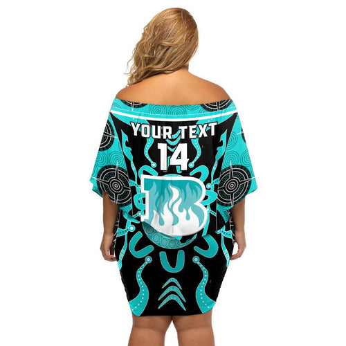 Custom Brisbane Heat Family Matching Off Shoulder Short Dress and Hawaiian Shirt We Are The Champions Aboriginal Art