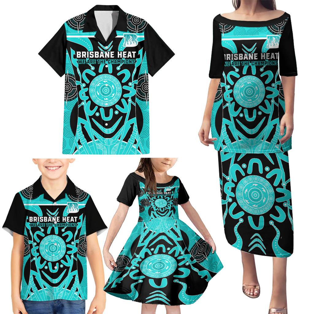 Custom Brisbane Heat Family Matching Puletasi and Hawaiian Shirt We Are The Champions Aboriginal Art