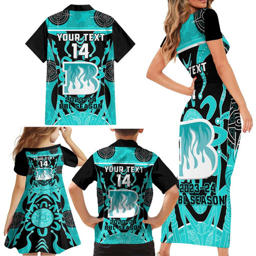 Custom Brisbane Heat Family Matching Short Sleeve Bodycon Dress and Hawaiian Shirt We Are The Champions Aboriginal Art