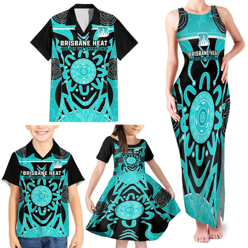 Custom Brisbane Heat Family Matching Tank Maxi Dress and Hawaiian Shirt We Are The Champions Aboriginal Art