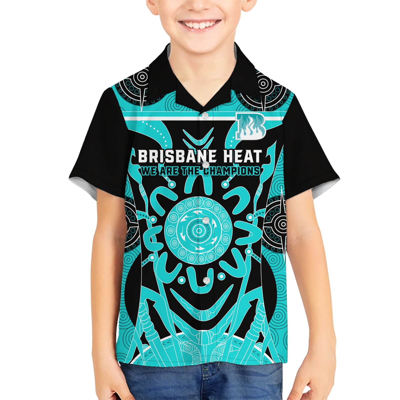 Custom Brisbane Heat Kid Hawaiian Shirt We Are The Champions Aboriginal Art