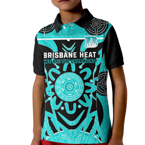 Custom Brisbane Heat Kid Polo Shirt We Are The Champions Aboriginal Art