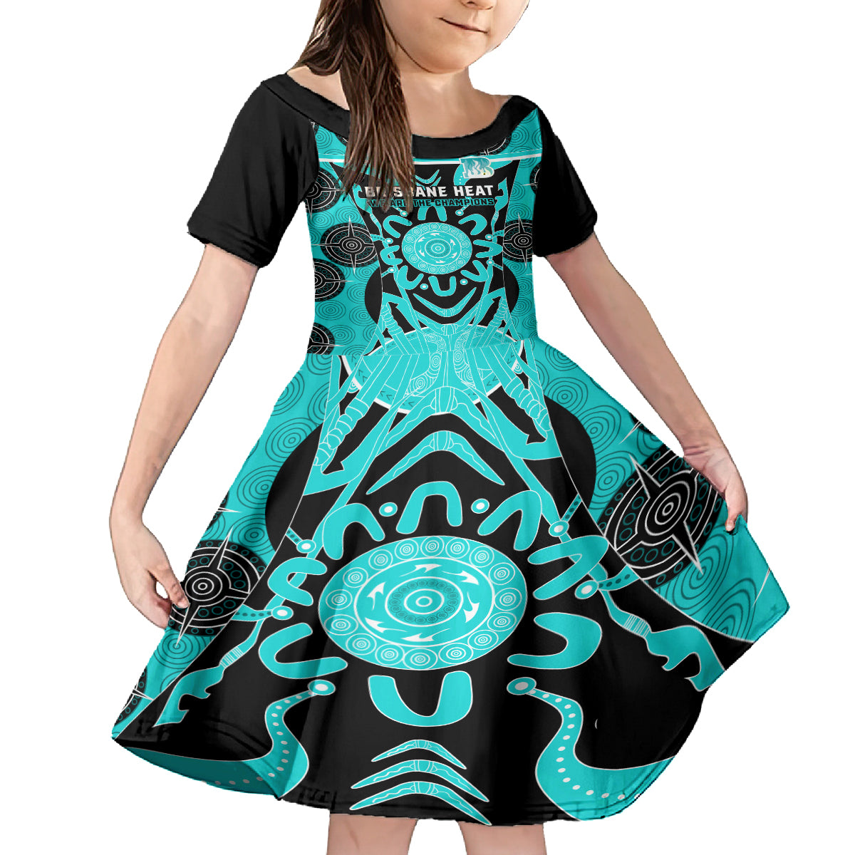 Custom Brisbane Heat Kid Short Sleeve Dress We Are The Champions Aboriginal Art
