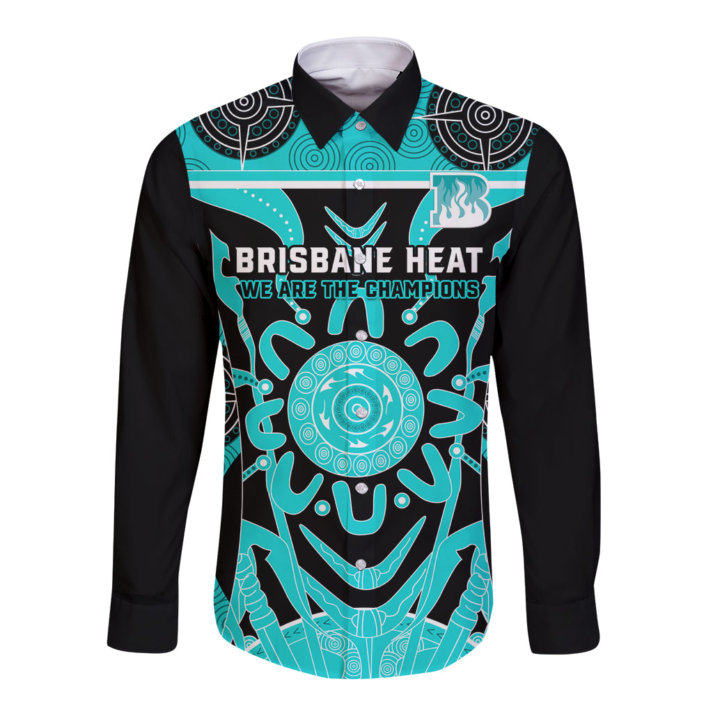 Custom Brisbane Heat Long Sleeve Button Shirt We Are The Champions Aboriginal Art