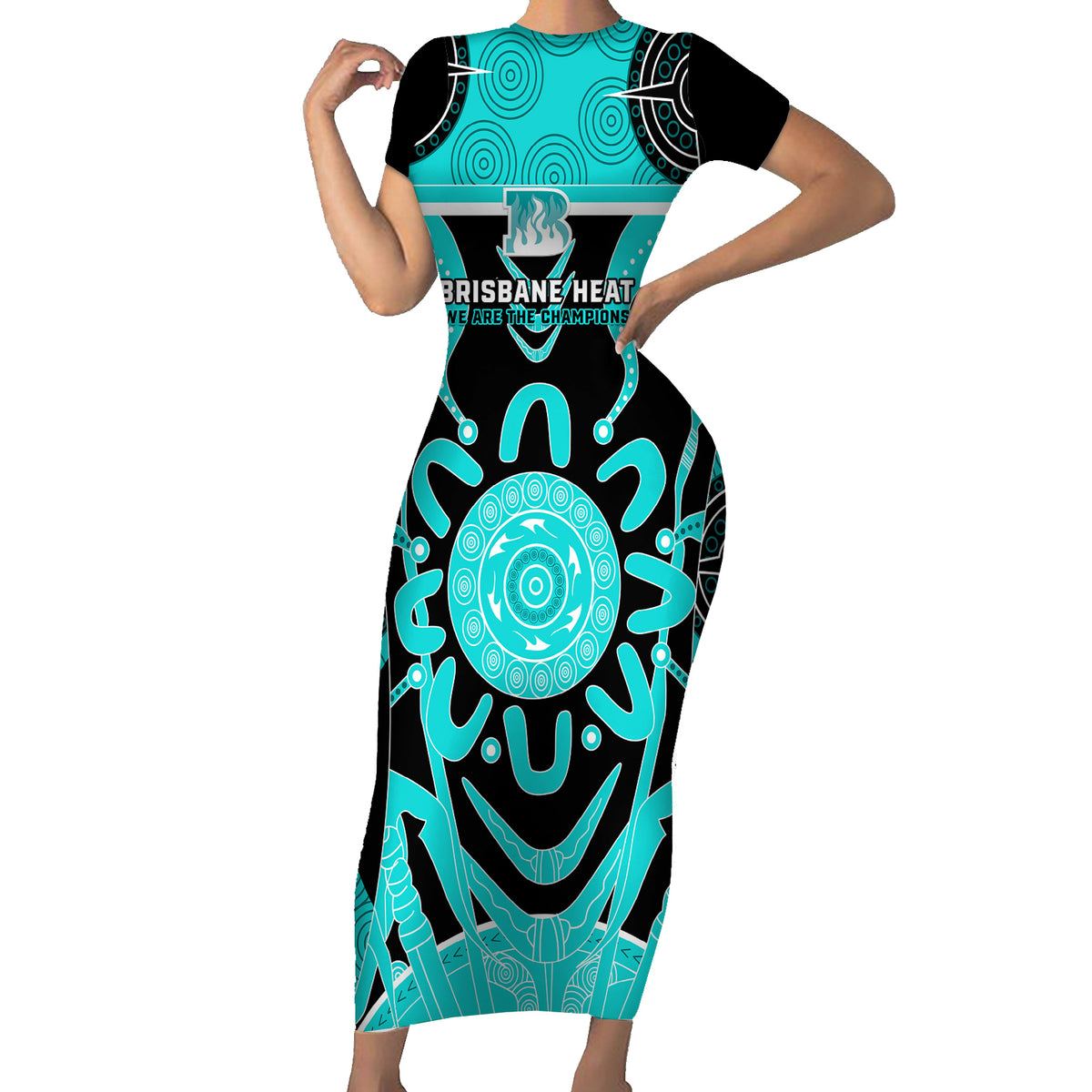 Custom Brisbane Heat Short Sleeve Bodycon Dress We Are The Champions Aboriginal Art