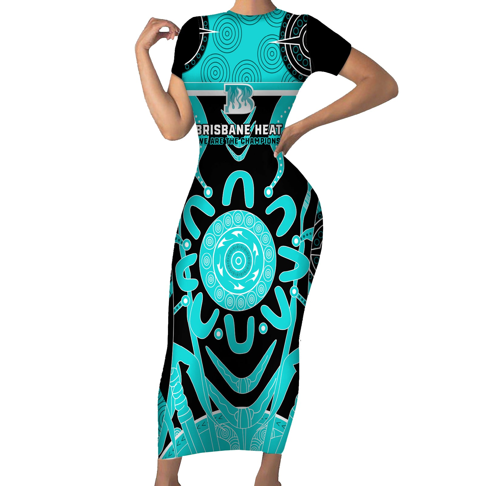 Custom Brisbane Heat Short Sleeve Bodycon Dress We Are The Champions Aboriginal Art
