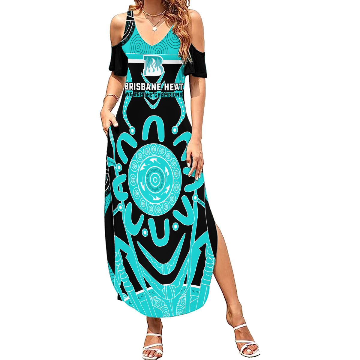 Custom Brisbane Heat Summer Maxi Dress We Are The Champions Aboriginal Art