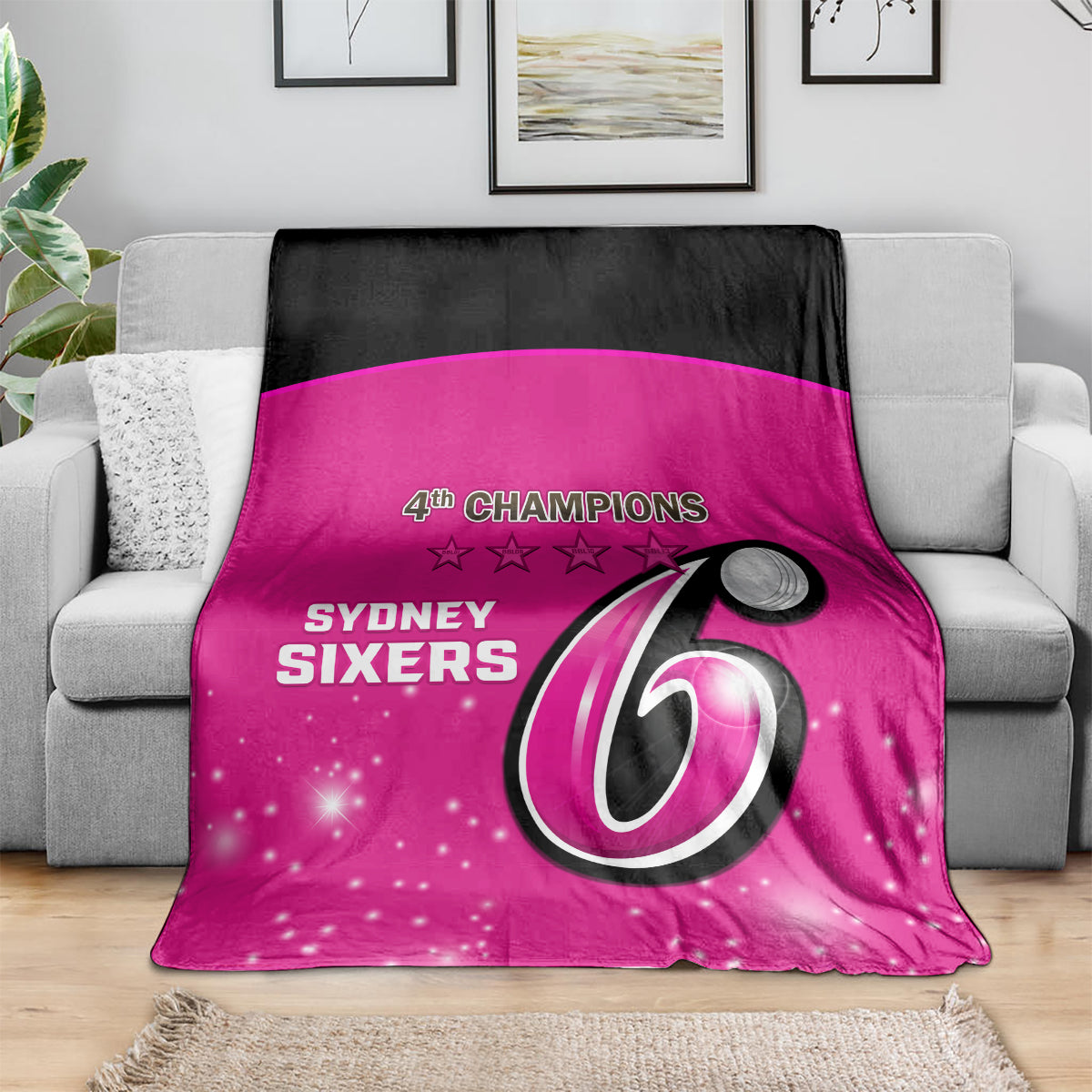 Personalised BBL Sydney Sixers Blanket 4th Champions 2024 New History